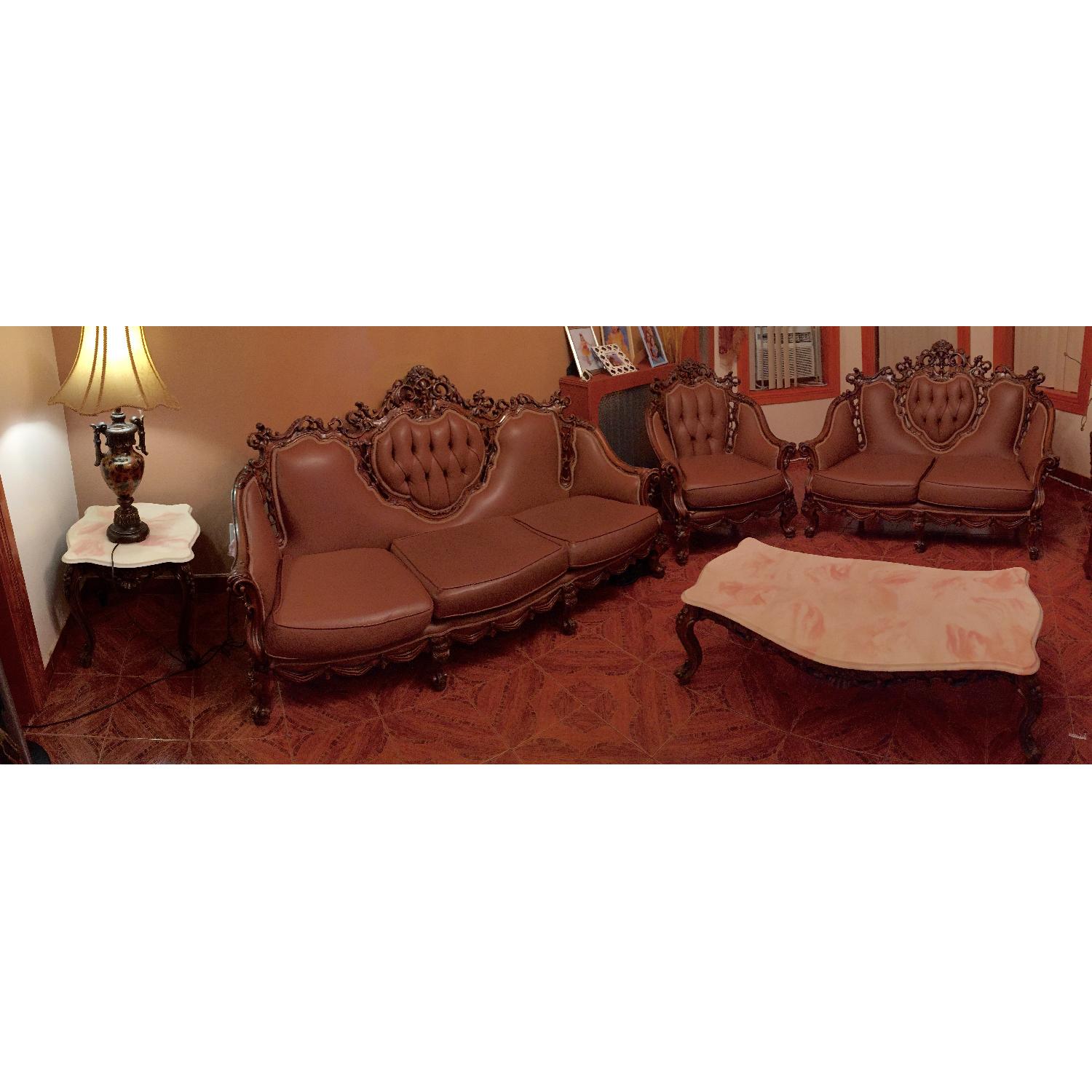 Traditional Italian Leather 3 Seater Sofa + Loveseat + Armchair + Coffee Table + End Table - image-12