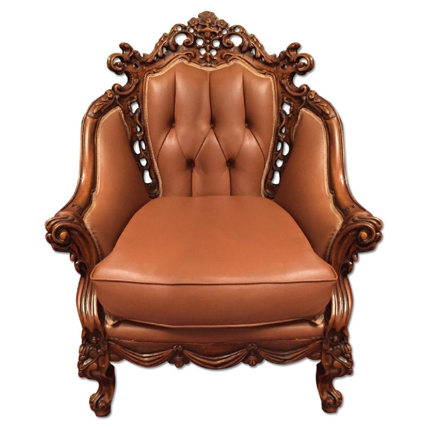 Traditional Italian Leather 3 Seater Sofa + Loveseat + Armchair + Coffee Table + End Table - image-14