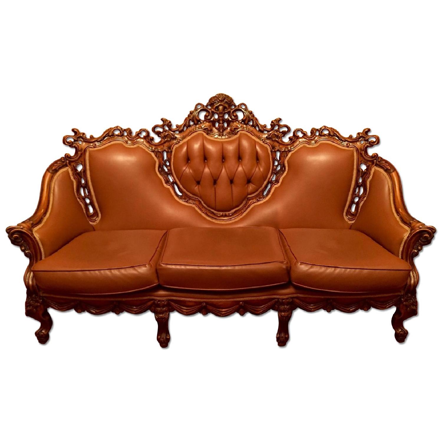 Traditional Italian Leather 3 Seater Sofa + Loveseat + Armchair + Coffee Table + End Table - image-0