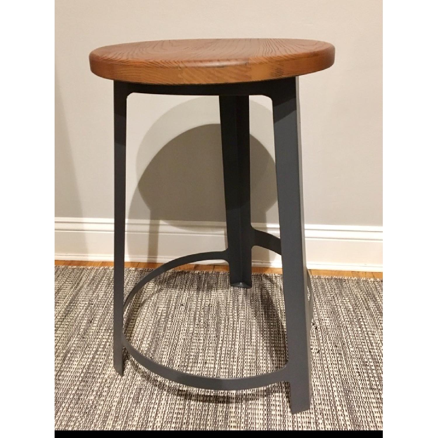 Mid Century Metal Frame Counter Stools w/ Solid Wood Seats - image-2