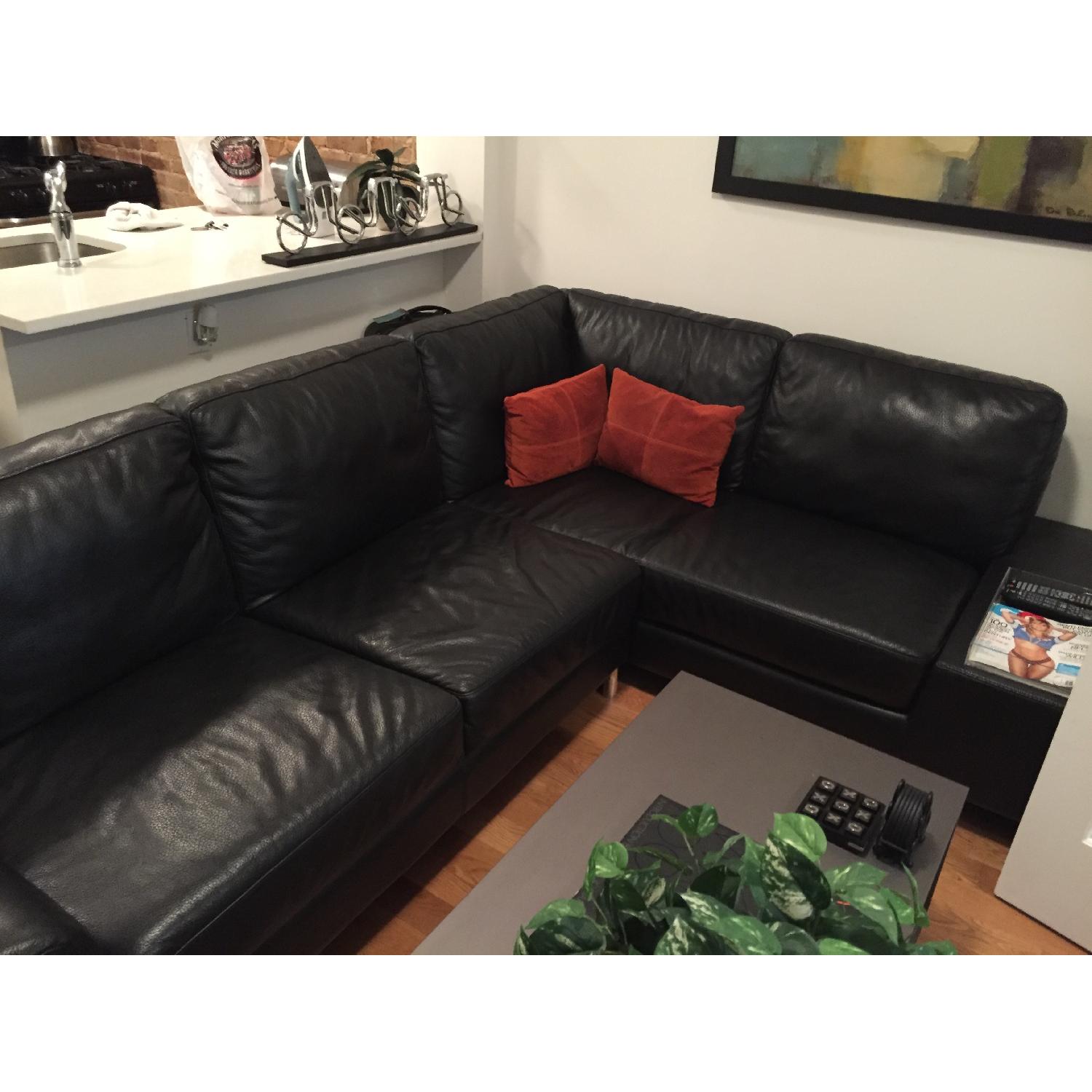 HTL International Black Leather Sectional AptDeco