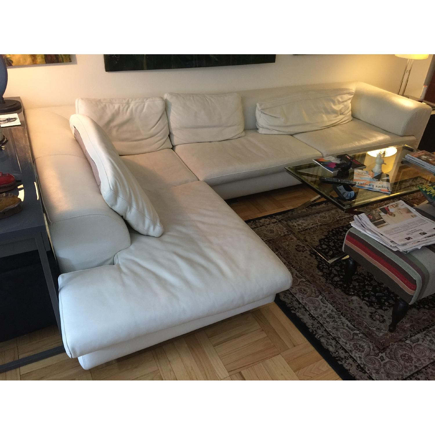 Roche Bobois White Leather Sectional Couch - image-1