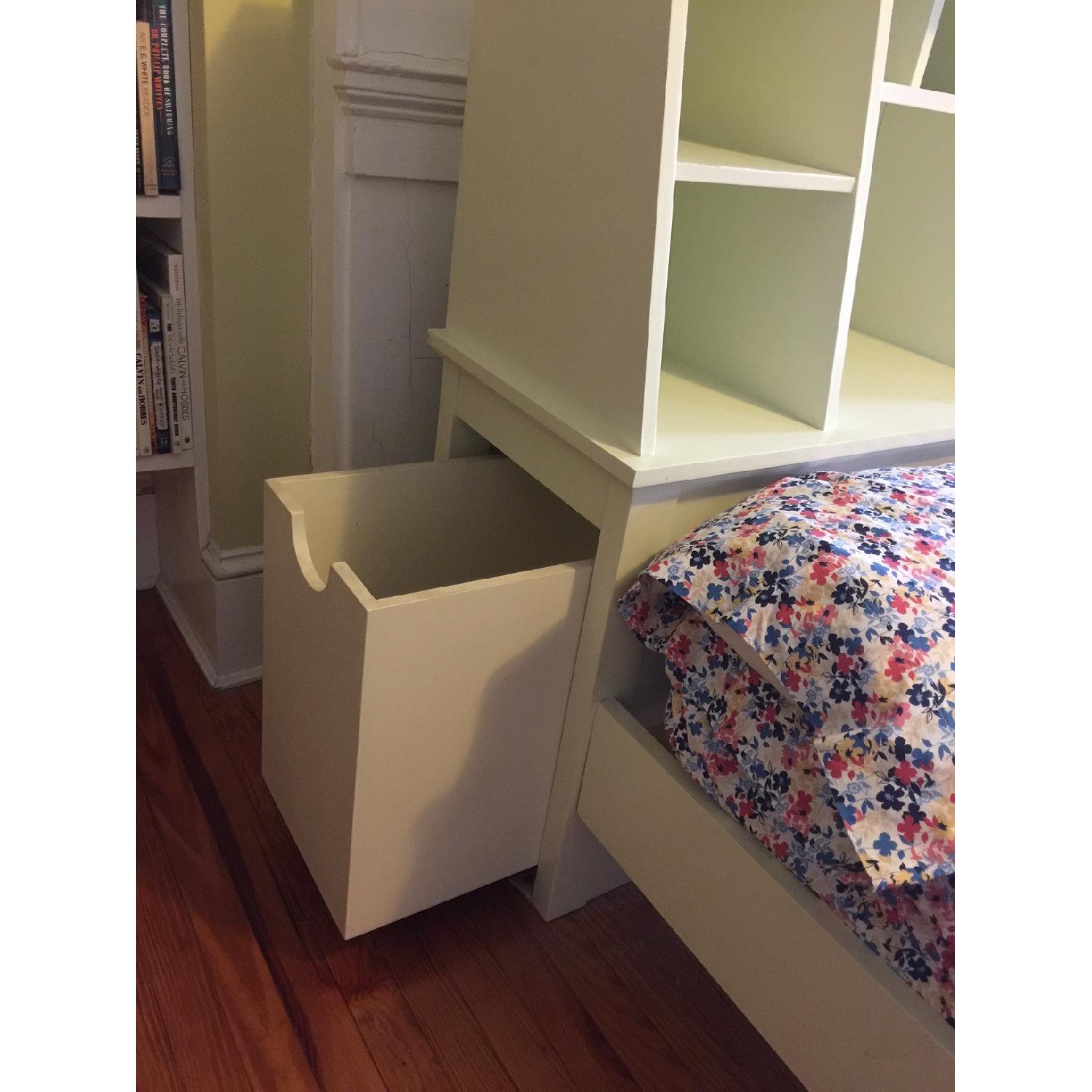 Pottery Barn Full Size Bed Frame w/ Stuff Your Stuff Headboard & 2 Rolling Storage Trolleys - image-1