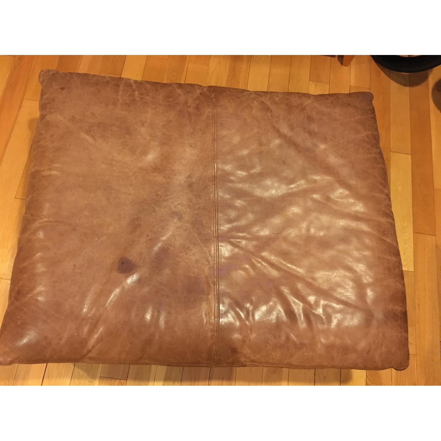 Distressed Leather Ottoman - image-1