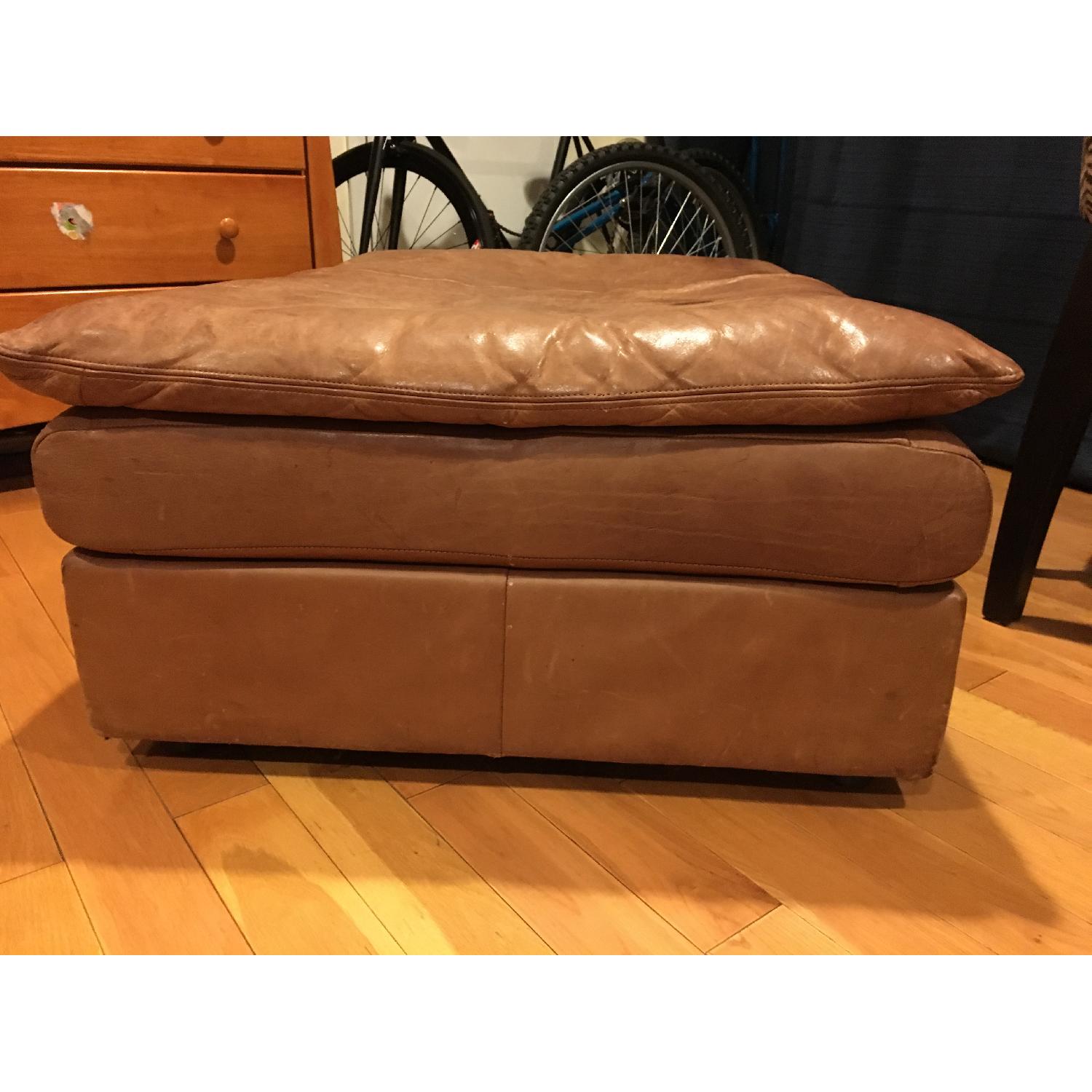 Distressed Leather Ottoman - image-3