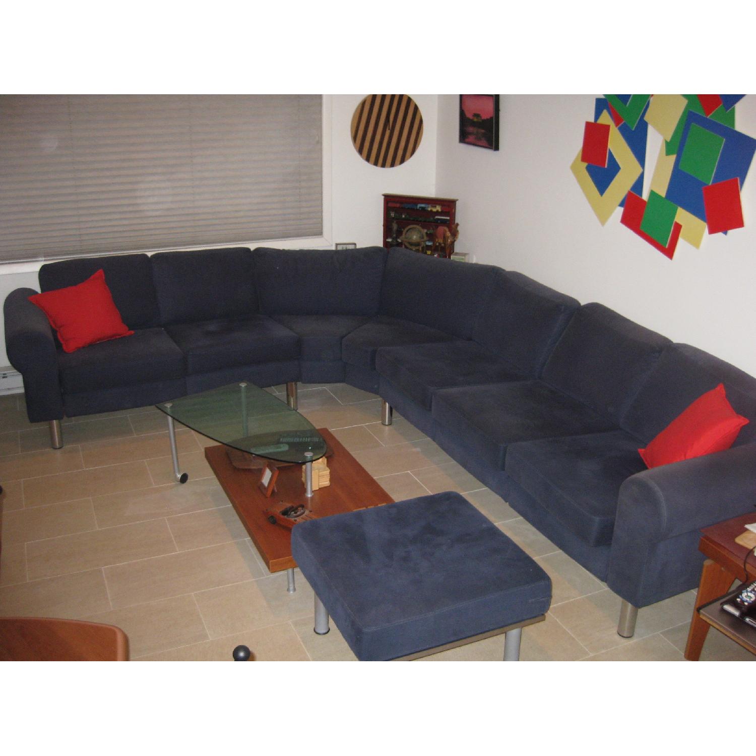 BoConcept Indivi Blue Fabric Sectional Sofa & Custom Made Fabric Ottoman - image-1