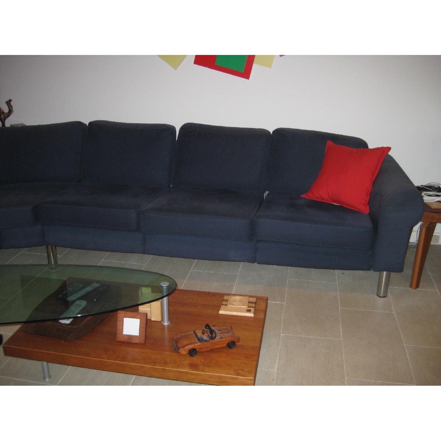 BoConcept Indivi Blue Fabric Sectional Sofa & Custom Made Fabric Ottoman - image-2