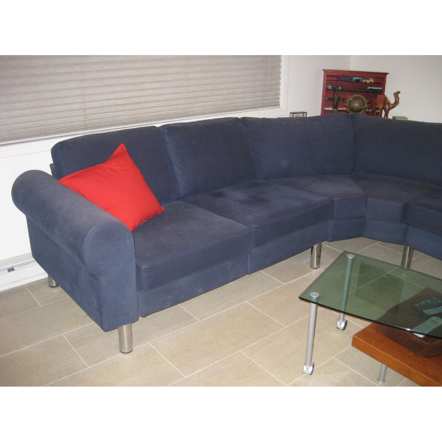 BoConcept Indivi Blue Fabric Sectional Sofa & Custom Made Fabric Ottoman - image-4