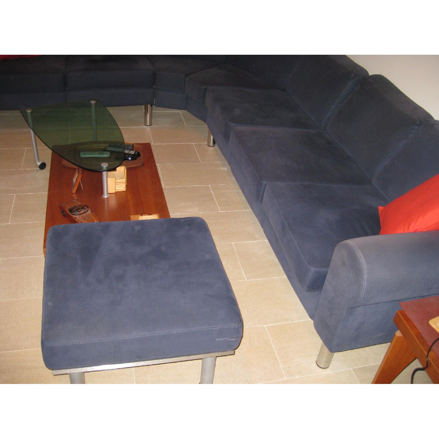 BoConcept Indivi Blue Fabric Sectional Sofa & Custom Made Fabric Ottoman - image-5