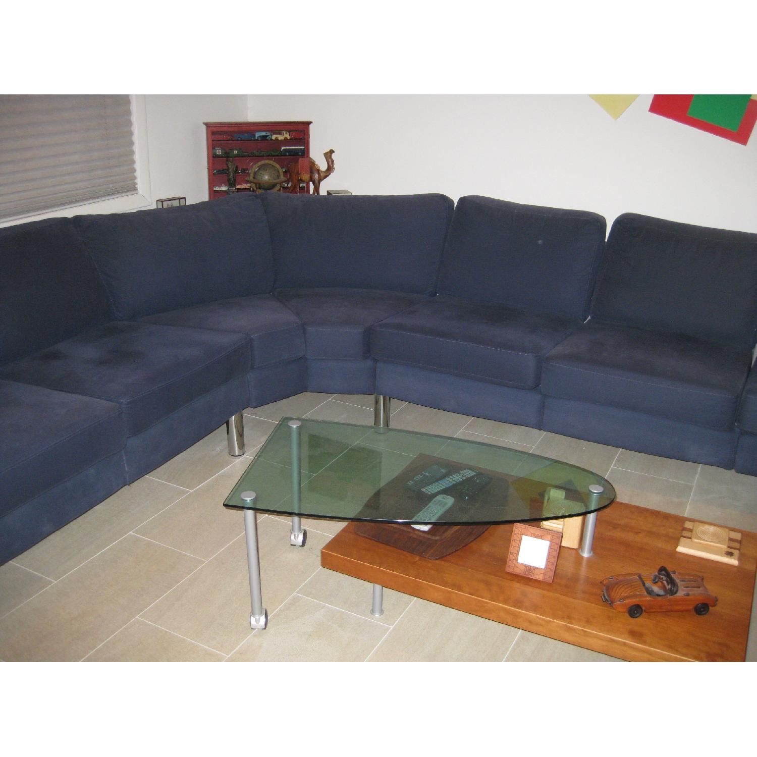 BoConcept Indivi Blue Fabric Sectional Sofa & Custom Made Fabric Ottoman - image-6