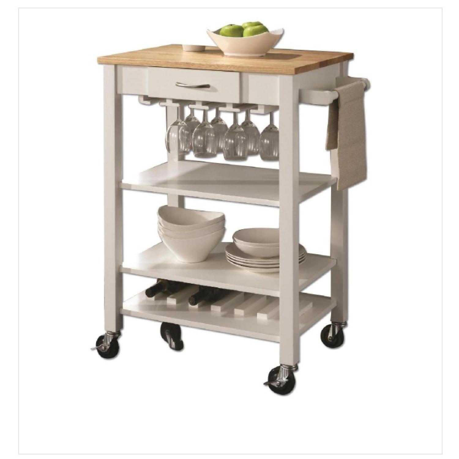 White/Natural Kitchen Cart w/ Butcher Block Top AptDeco