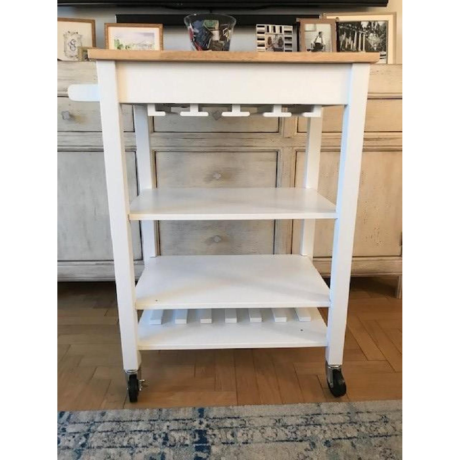 White/Natural Kitchen Cart w/ Butcher Block Top AptDeco