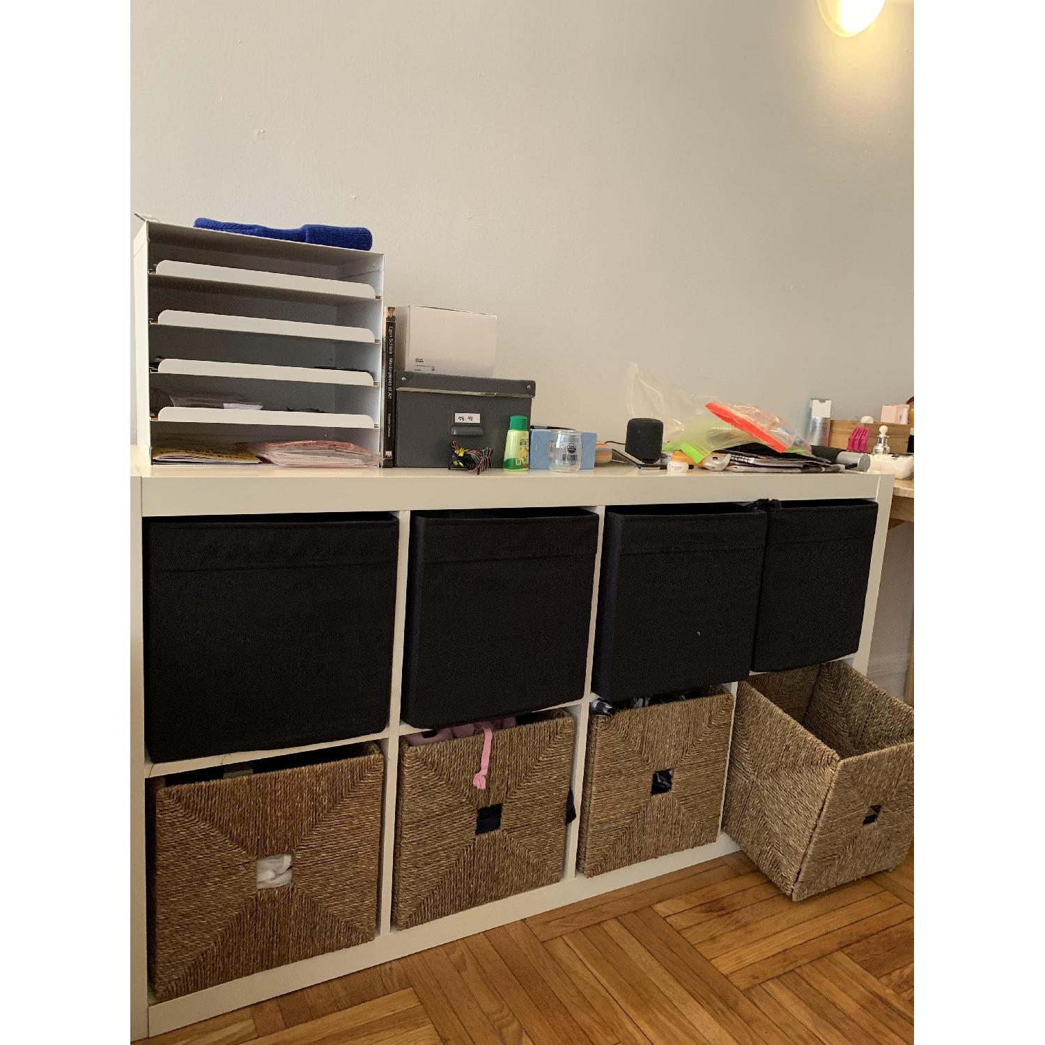 Ikea Kallax Shelving Unit w/ 4 Boxes & 4 Baskets AptDeco