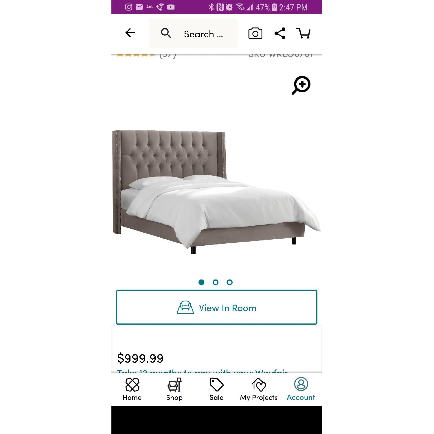 King Size Upholstered Bed in Grey Velvet Fabric - image-1