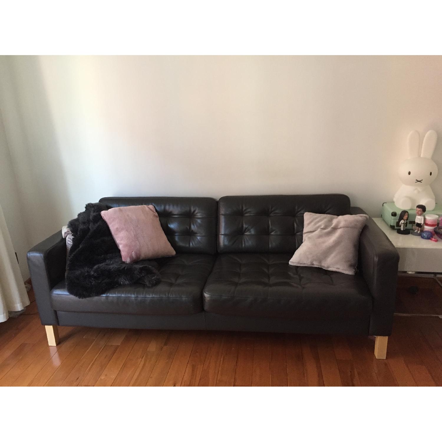 Ikea Landskrona Dark Brown Leather Sofa & Ottoman - image-2