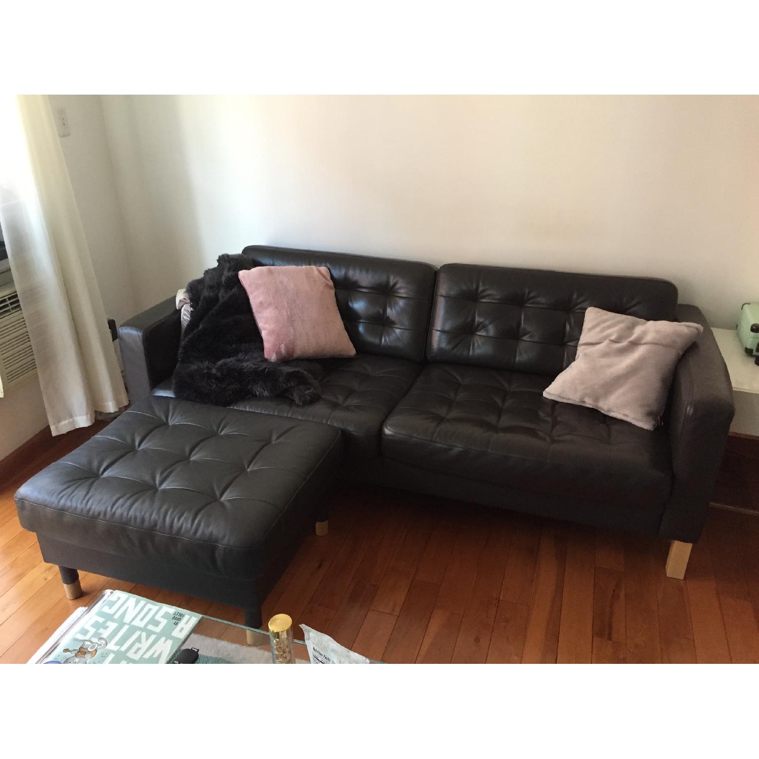 Ikea Landskrona Dark Brown Leather Sofa & Ottoman - image-3