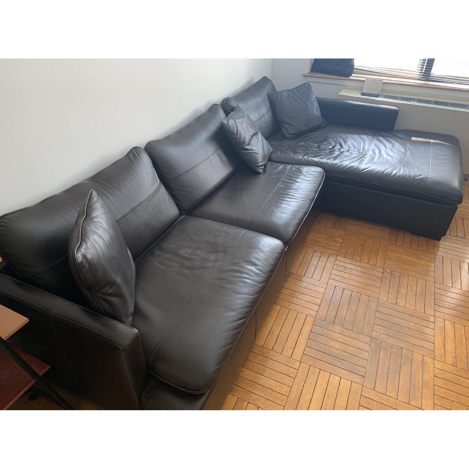 Bloomingdales 2 Piece Chocolate Brown Leather Sectional Sofa - image-2