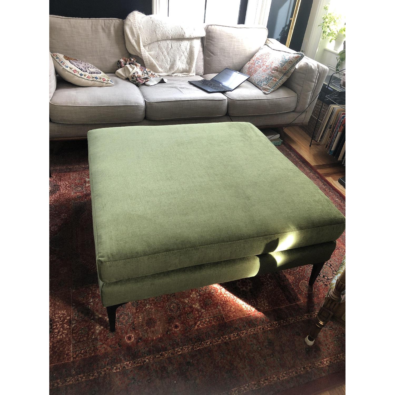 West Elm Andes Ottoman in Olive Distressed Velvet - image-4