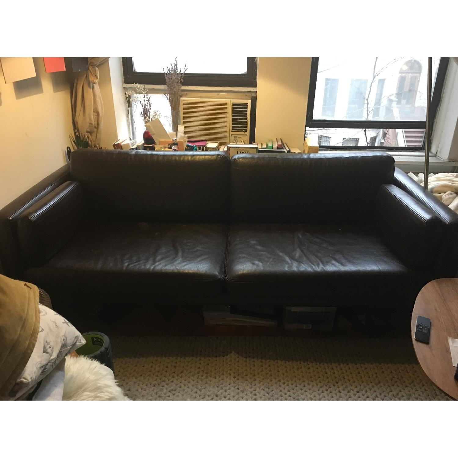 Ikea Sater Dark Brown Leather 2 Seater Sofa Aptdeco