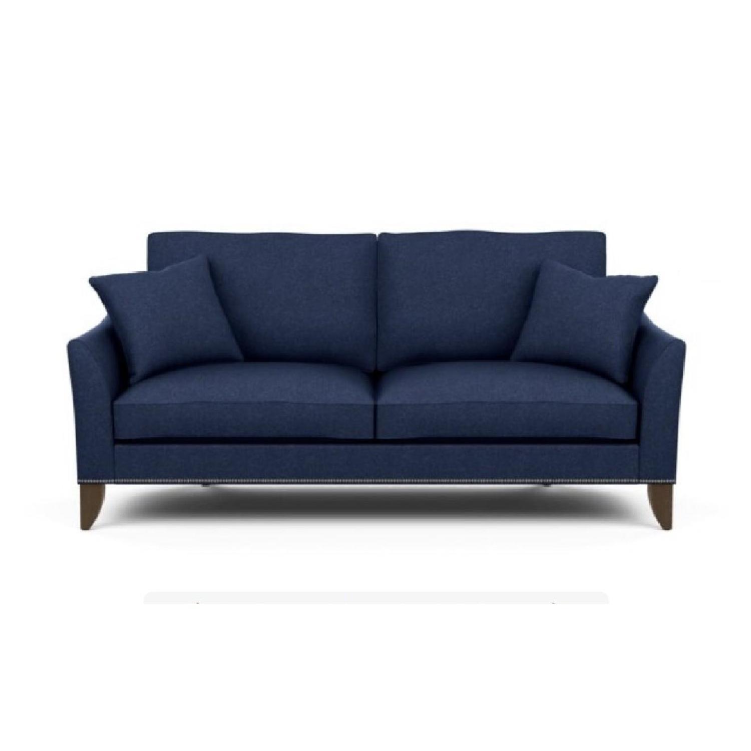 Ethan Allen Carlotta Navy Blue Velvet Sofa AptDeco
