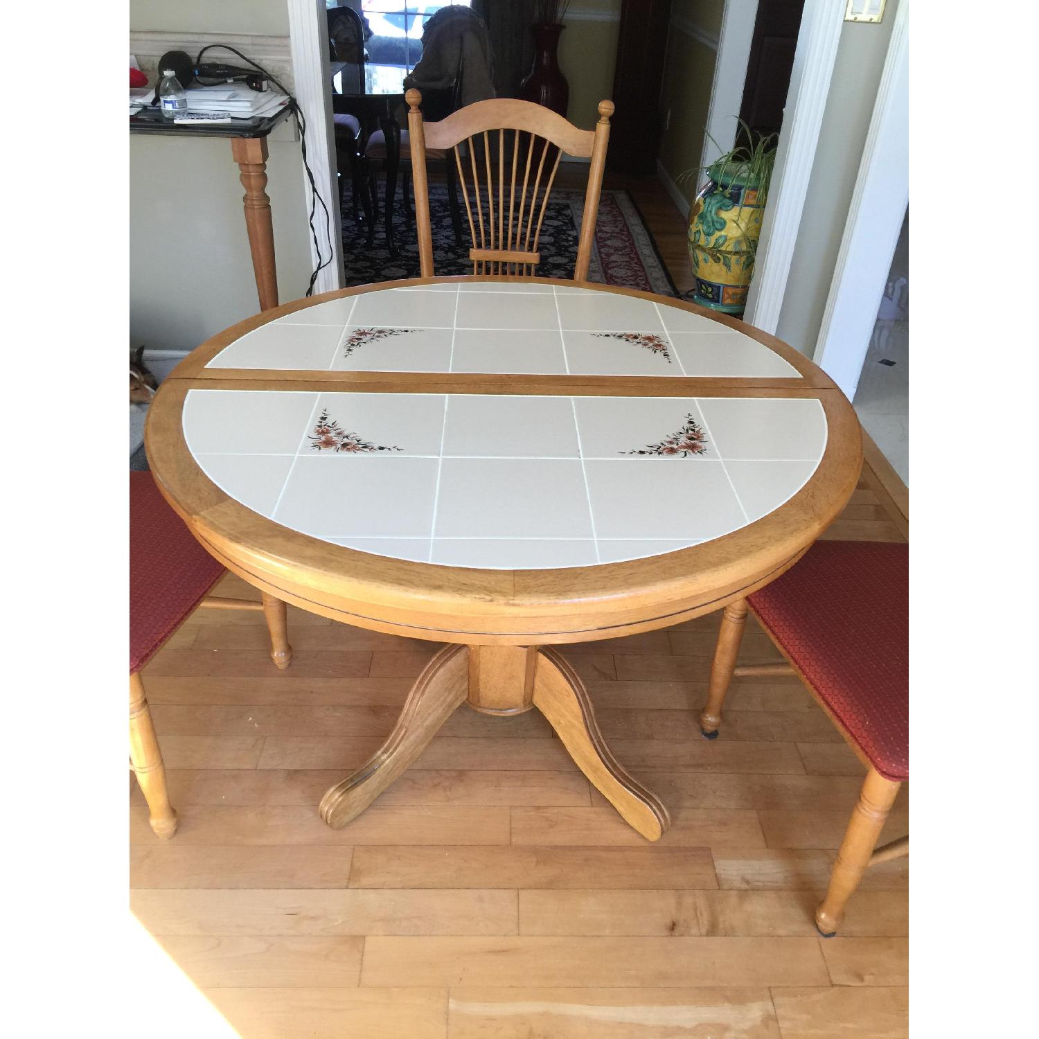 Wood/Stone Kitchen Table w/ 4 Chairs - image-1