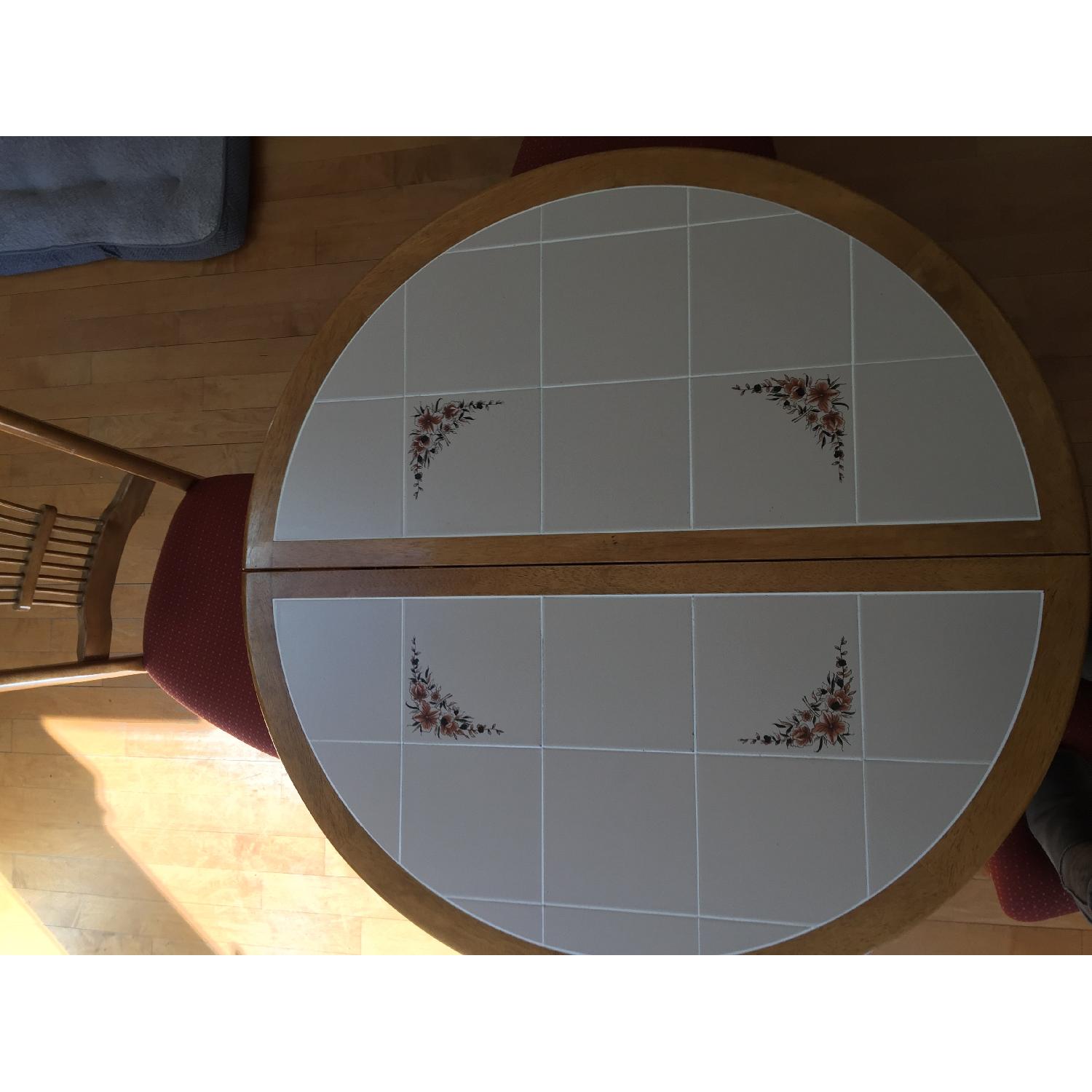 Wood/Stone Kitchen Table w/ 4 Chairs - image-2