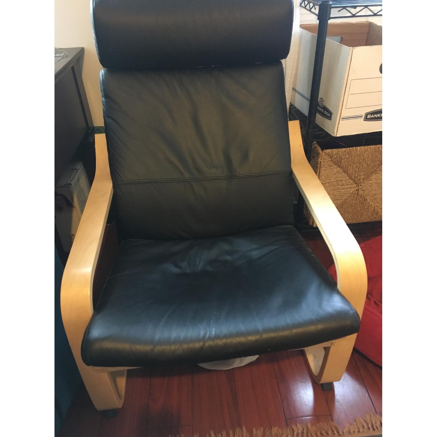Ikea Poang Armchairs in Black Leather - image-2