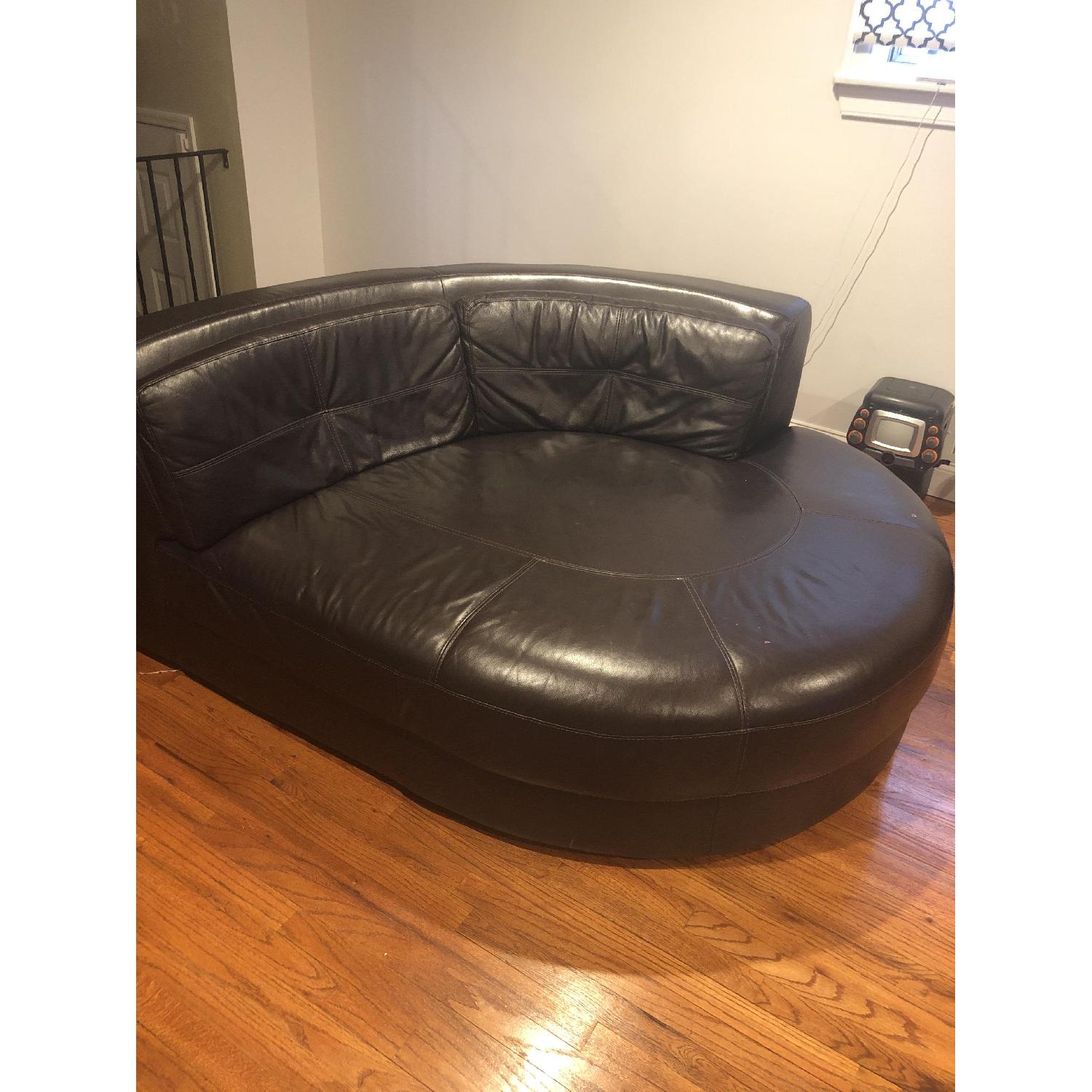 Raymour & Flanigan Leather Loveseat/Cottler - image-3