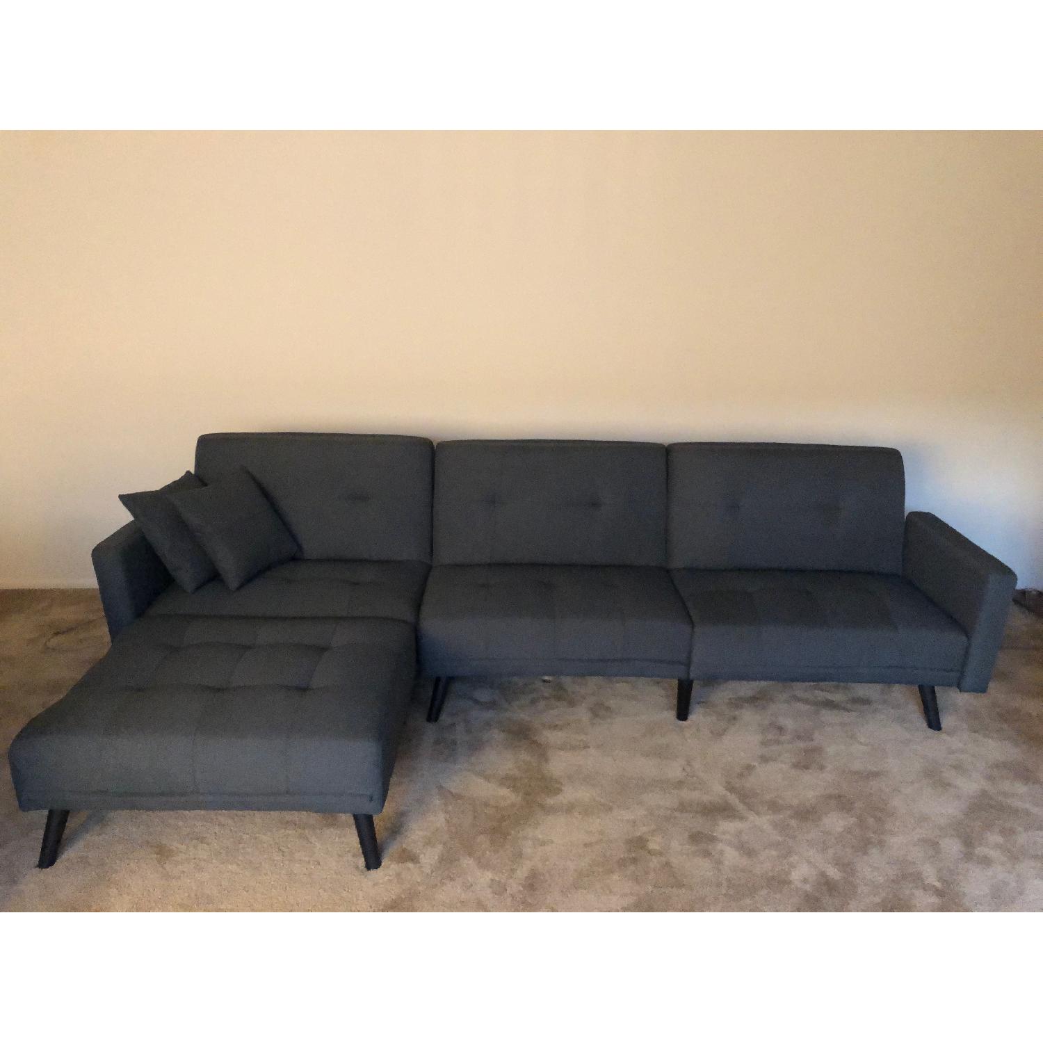 Romulo Mid Century Modern Linen Sleeper Sectional Sofa - image-1