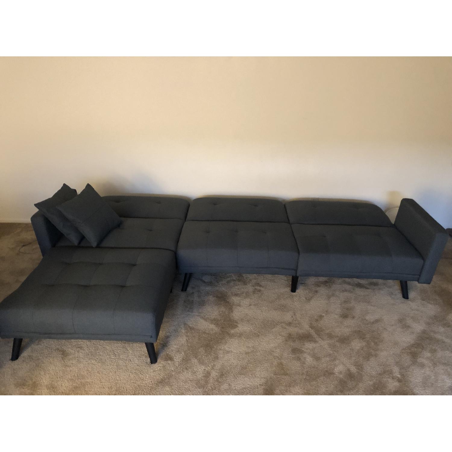 Romulo Mid Century Modern Linen Sleeper Sectional Sofa - image-2