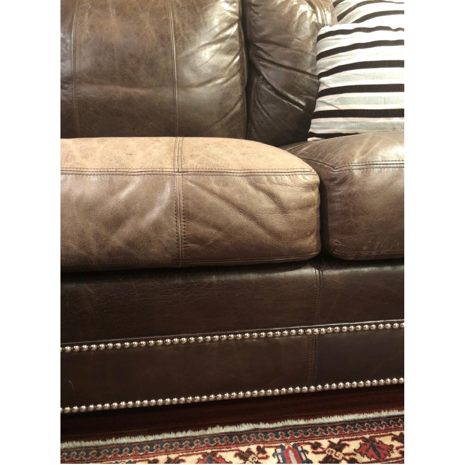 Ferguson Copeland Brown Leather Sectional Sofa w/ Nailheads - image-5