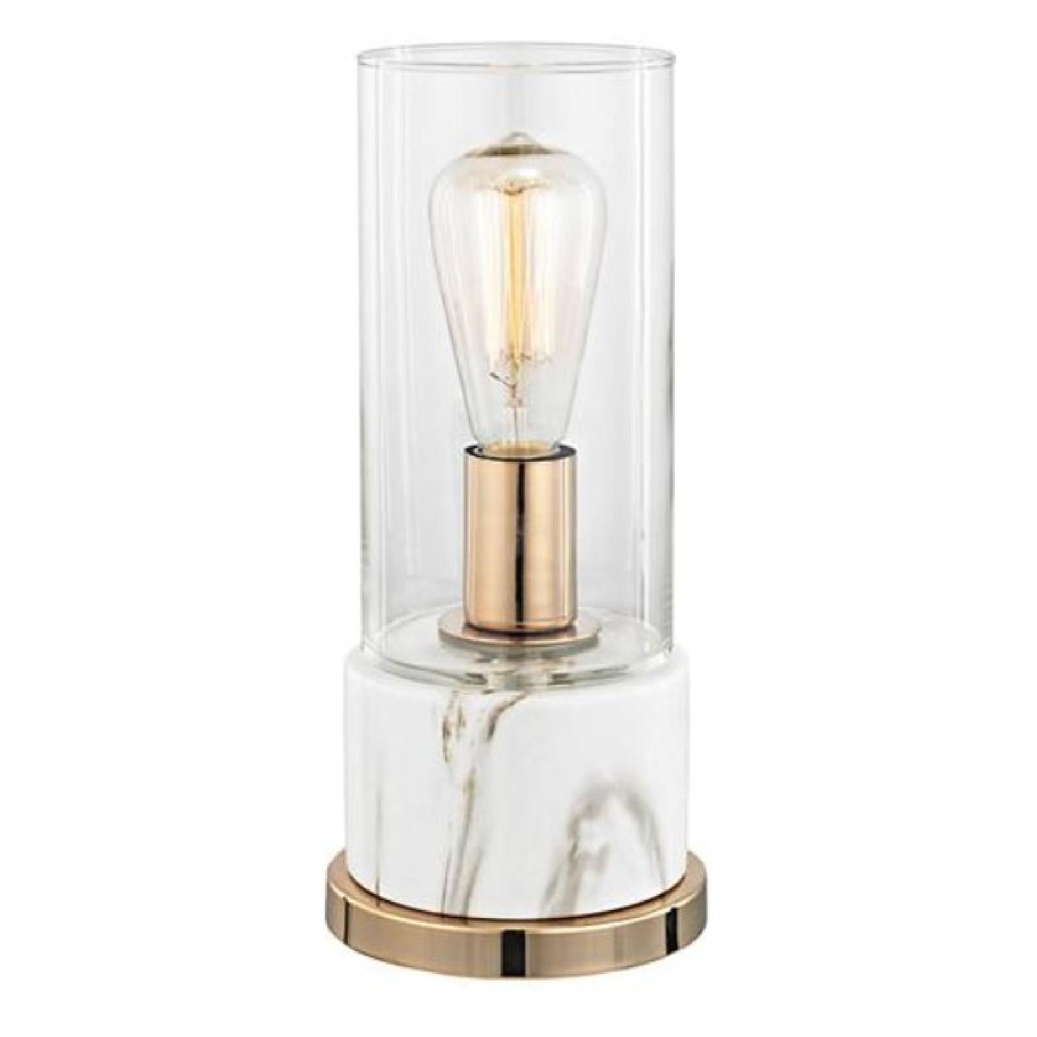 Clear Glass & White Faux Marble Table Lamp - image-0