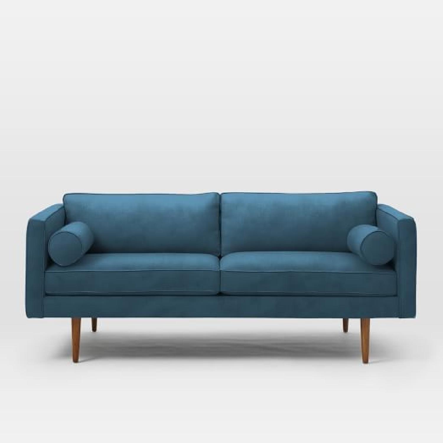 West Elm Monroe Mid-Century Sofa in Blue Velvet - image-1