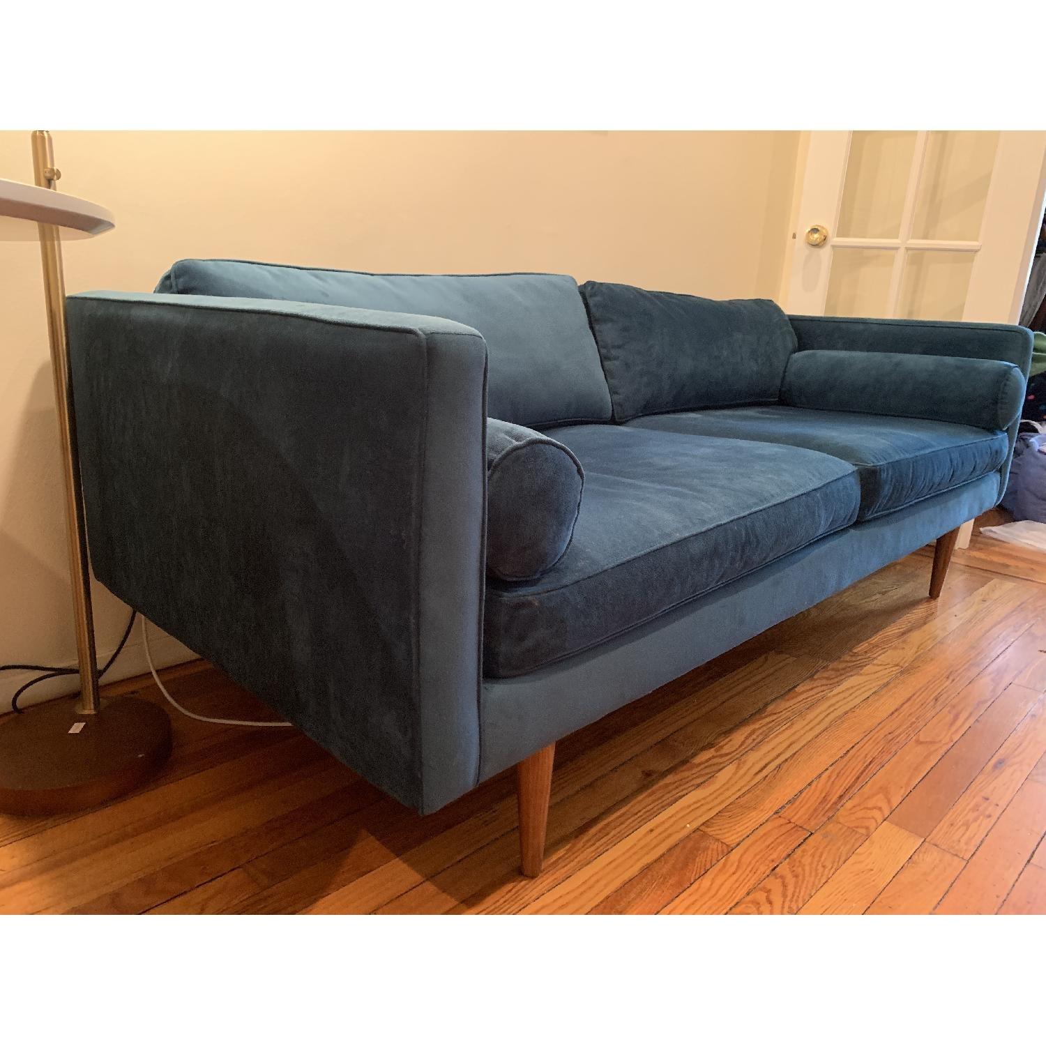 West Elm Monroe Mid-Century Sofa in Blue Velvet - image-3