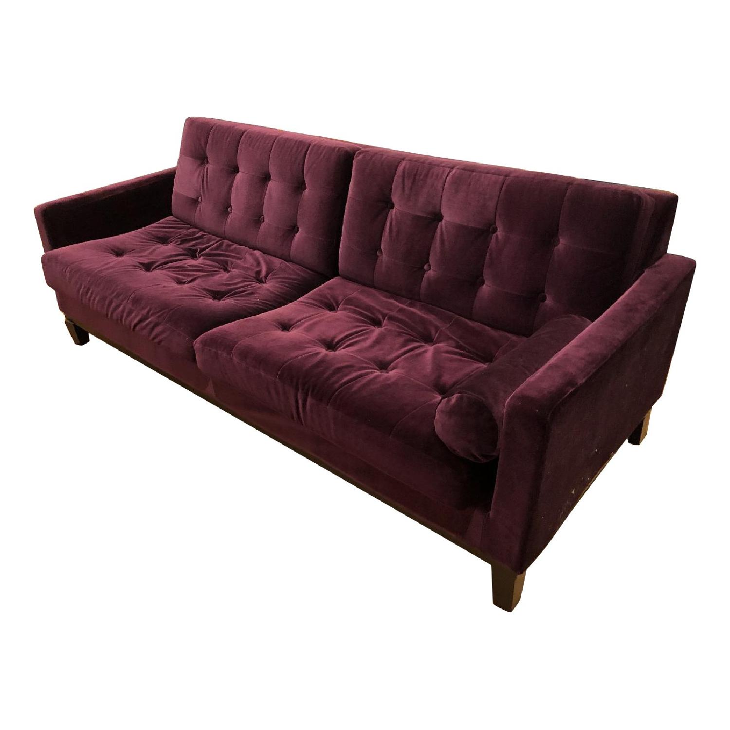 Urban Barn Purple Velvet Tufted Sofa AptDeco