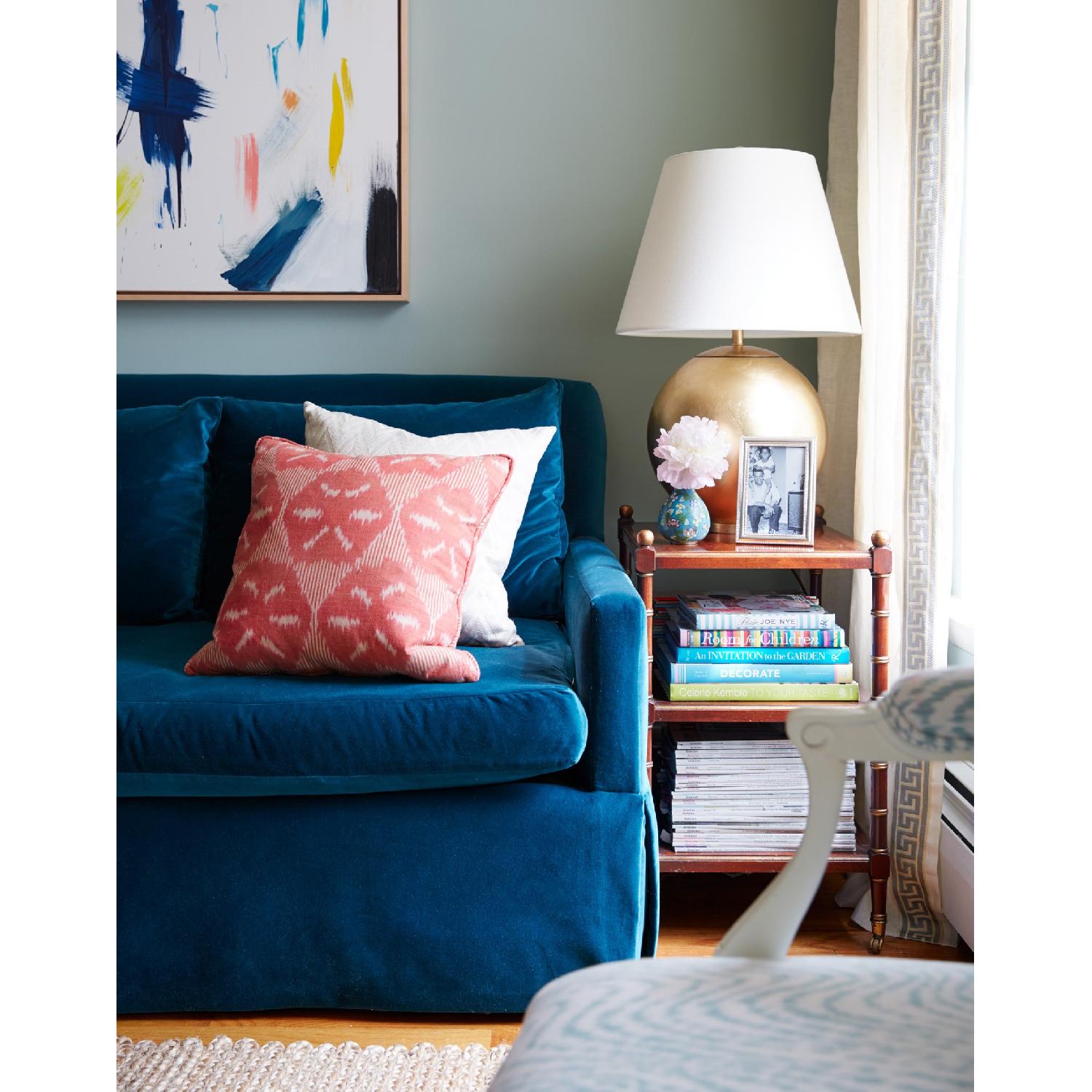 Lee Industries Teal Velvet Sofa - image-1