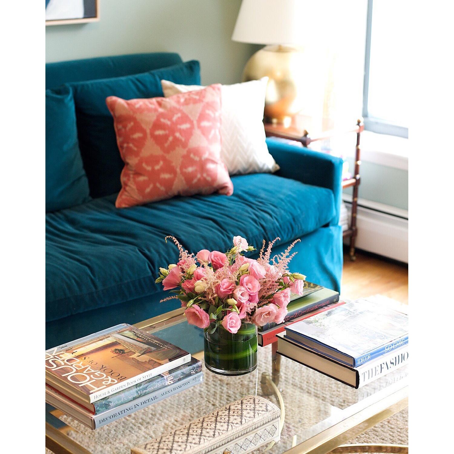 Lee Industries Teal Velvet Sofa - image-3