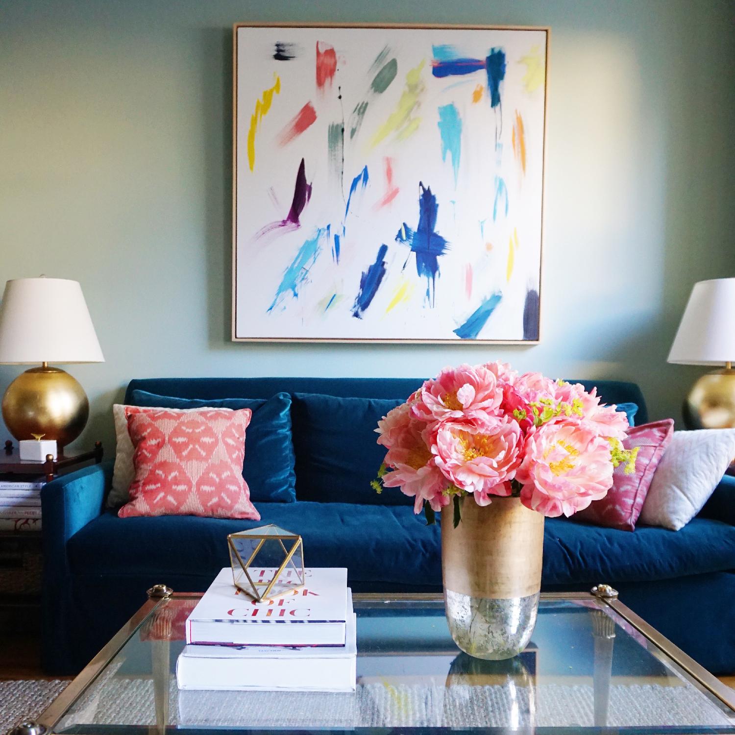 Lee Industries Teal Velvet Sofa - image-4