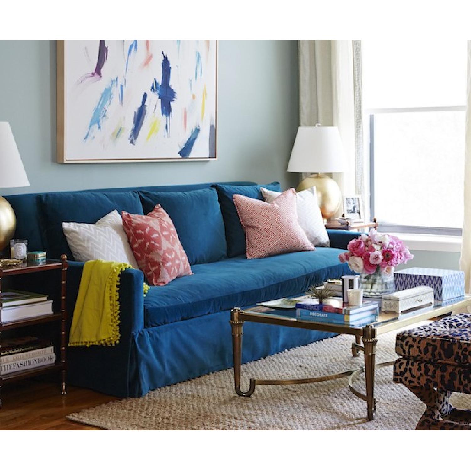 Lee Industries Teal Velvet Sofa - image-5