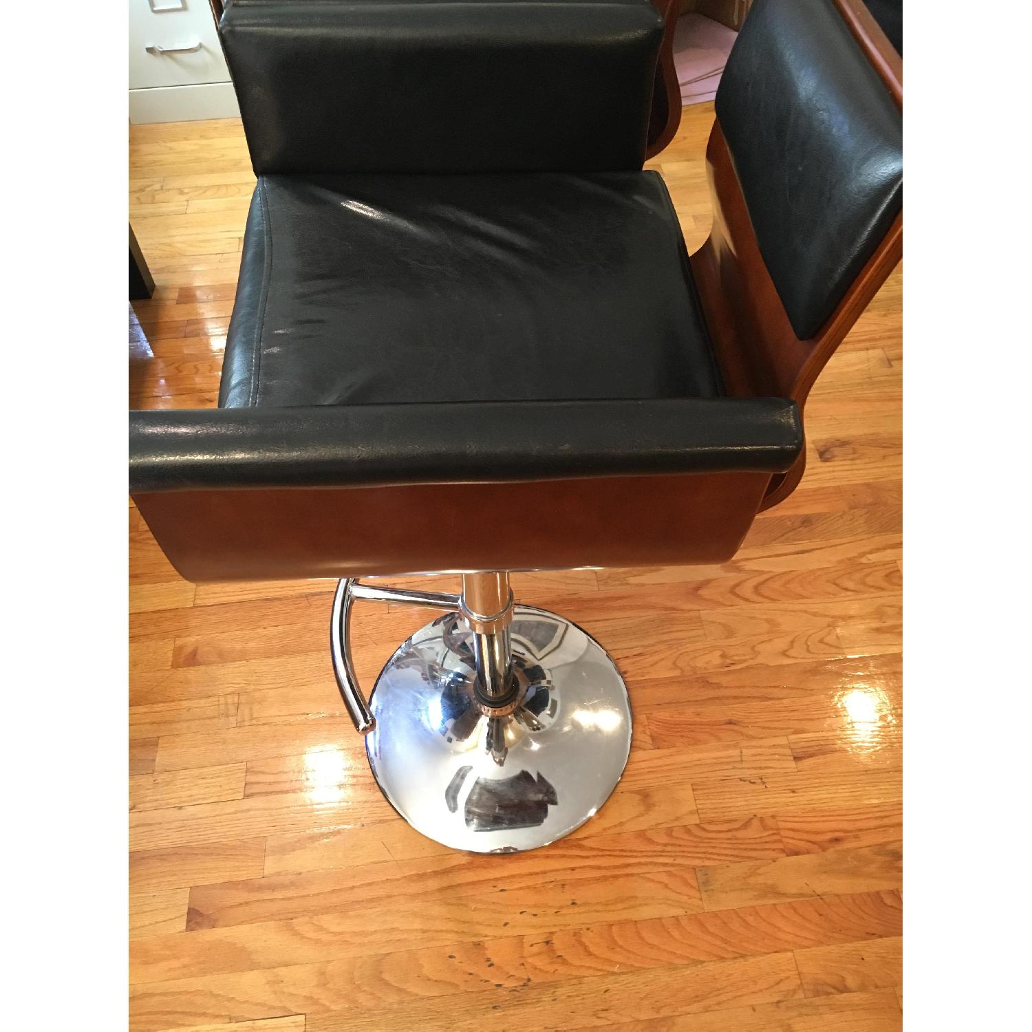 Black Leather & Wood Bar Stool - image-2