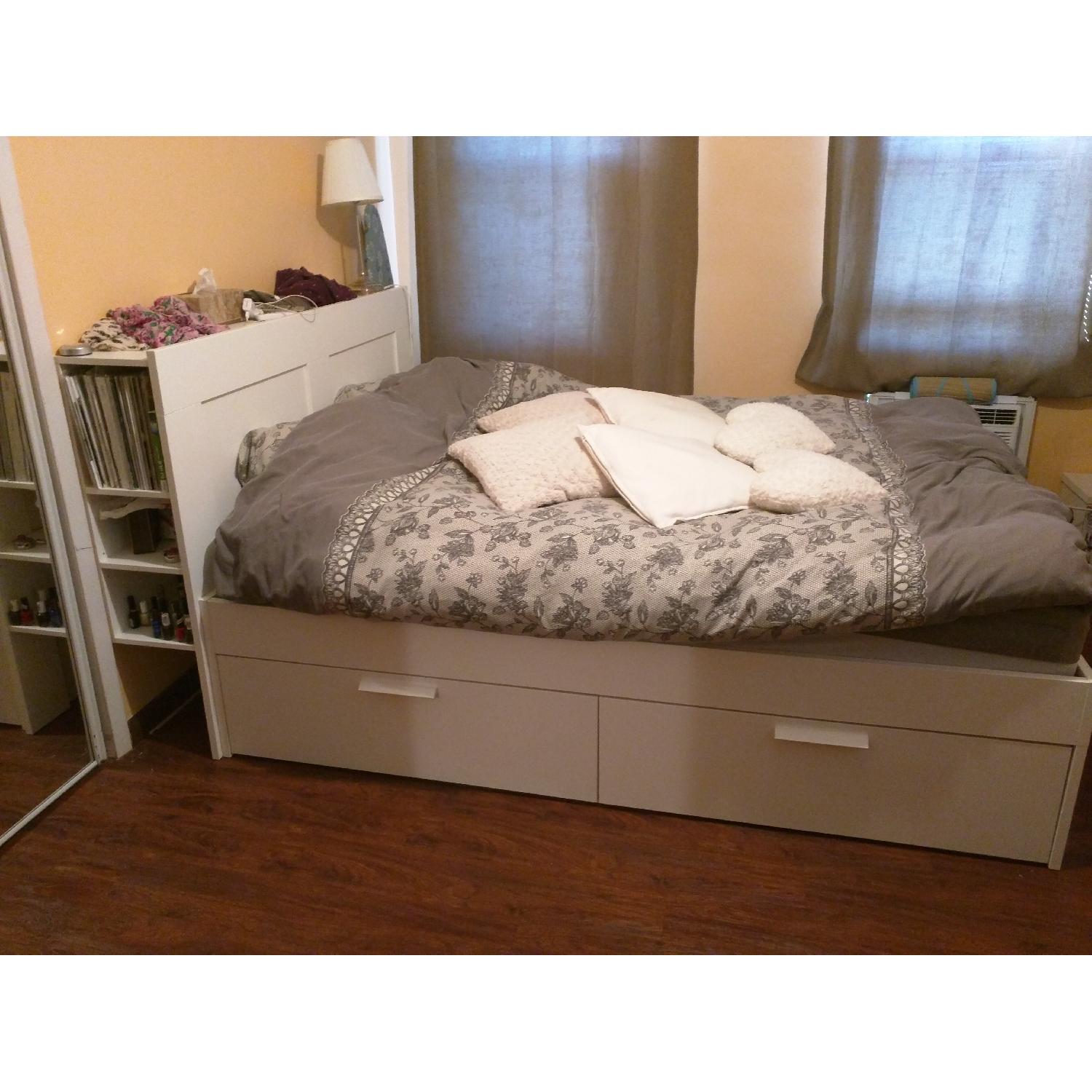 Ikea Queen Bed Frame w/ 4 Drawers & Storage Headboard AptDeco