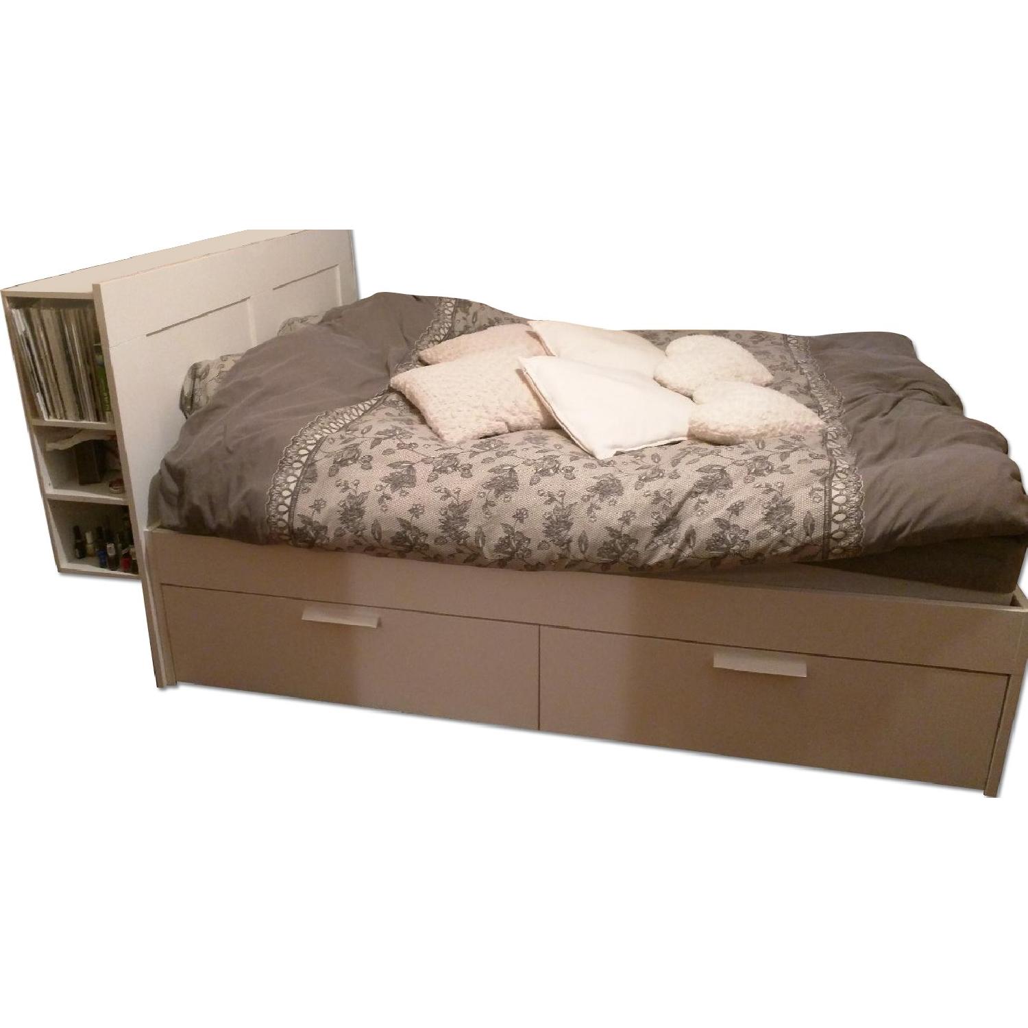 Ikea Queen Bed Frame w/ 4 Drawers & Storage Headboard AptDeco