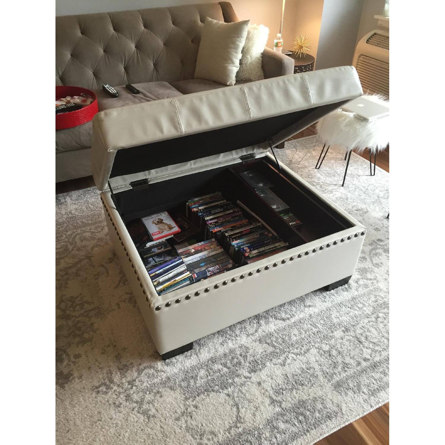 Home Goods Ivory Leather Storage Ottoman - image-2