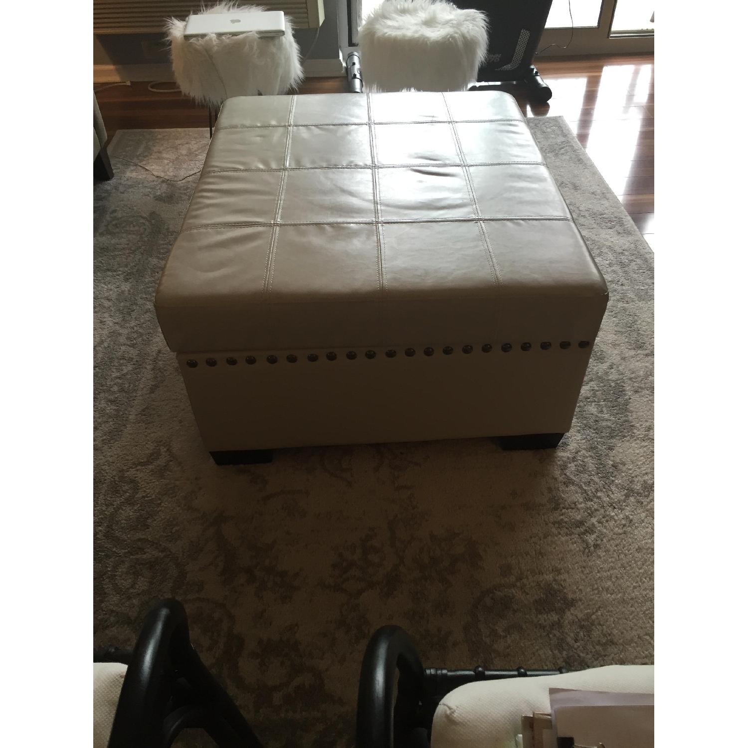 Home Goods Ivory Leather Storage Ottoman - image-3