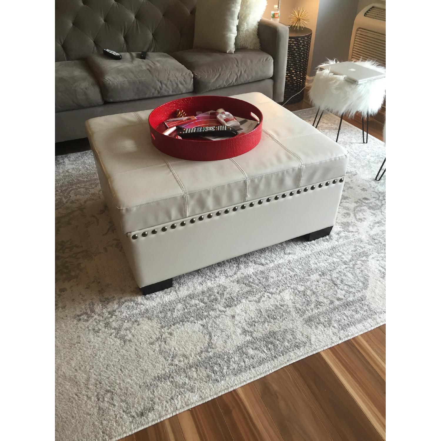 Home Goods Ivory Leather Storage Ottoman - image-5