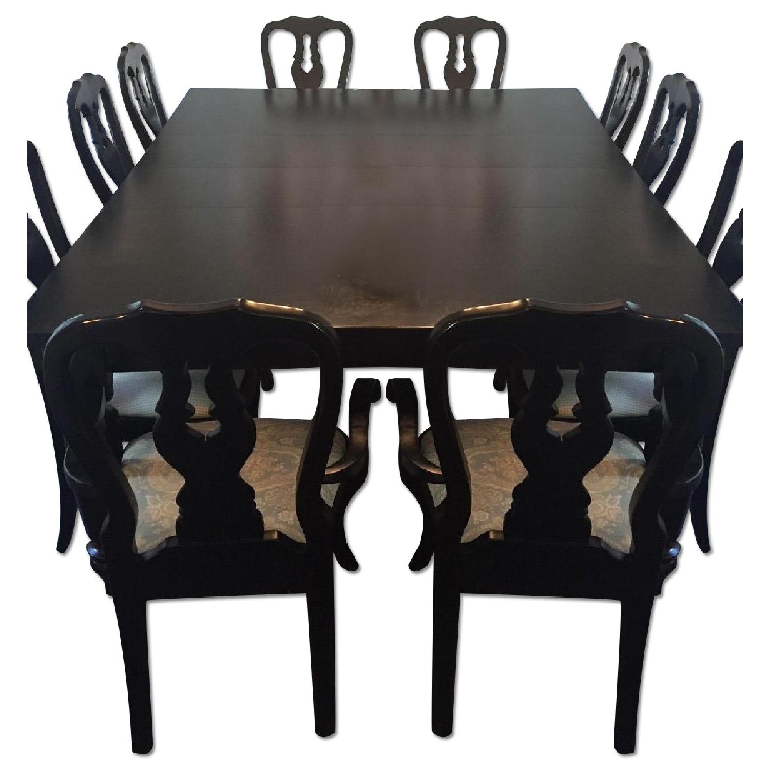Pottery Barn Oversized Black Dining Table w/ 12 Chairs AptDeco