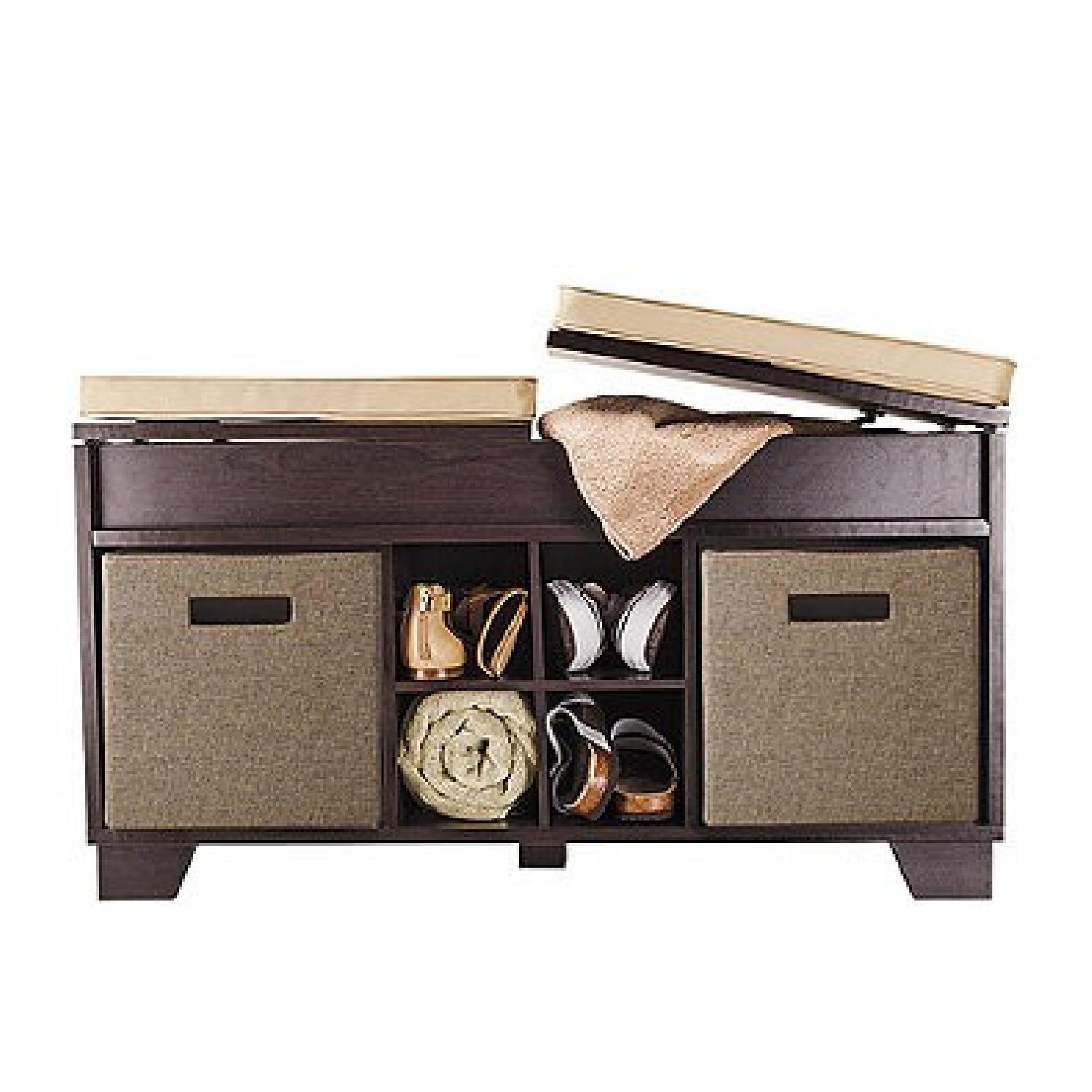 3-Cube Split-Top Bench Storage Unit in Espresso w/ Cushions & Pillows - image-2