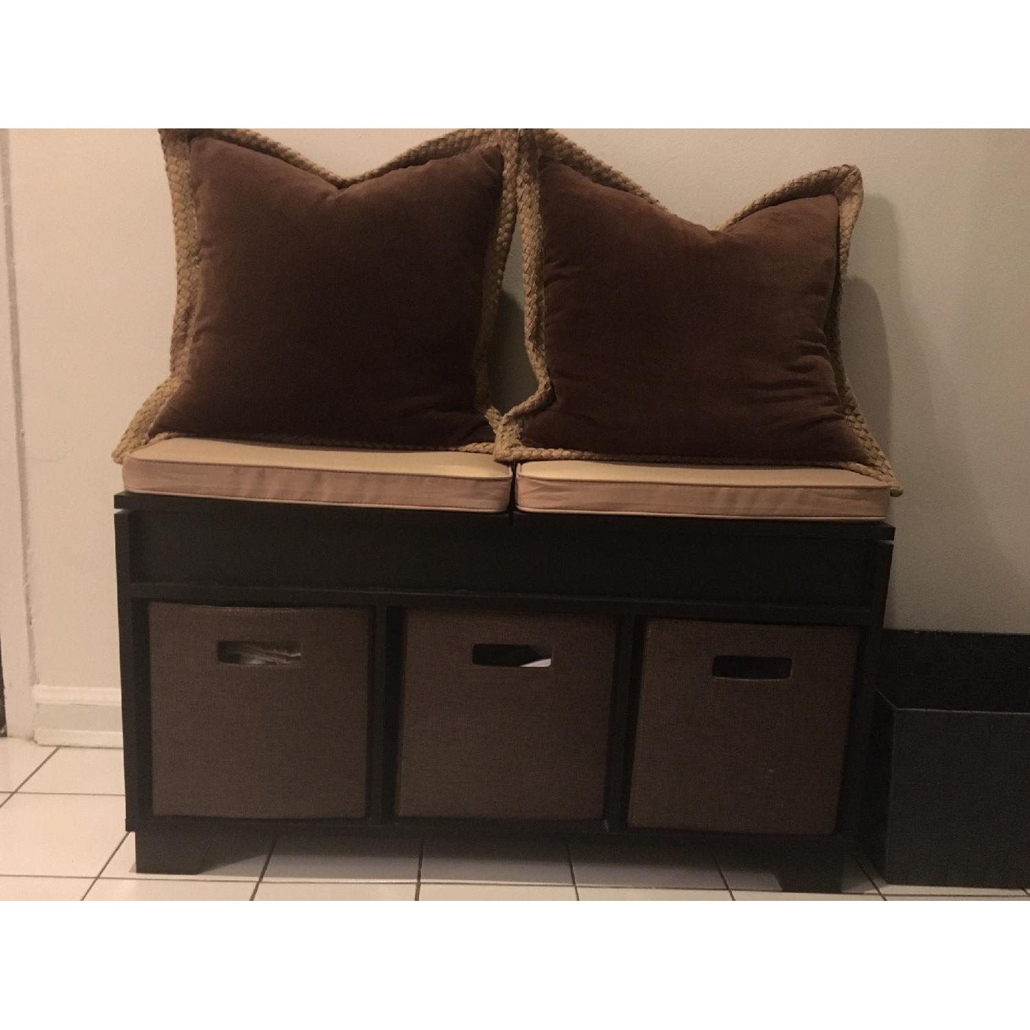 3-Cube Split-Top Bench Storage Unit in Espresso w/ Cushions & Pillows - image-4