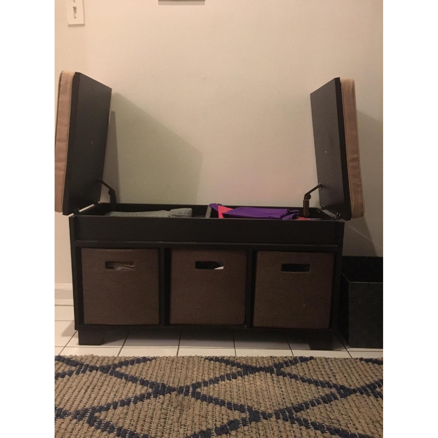3-Cube Split-Top Bench Storage Unit in Espresso w/ Cushions & Pillows - image-5
