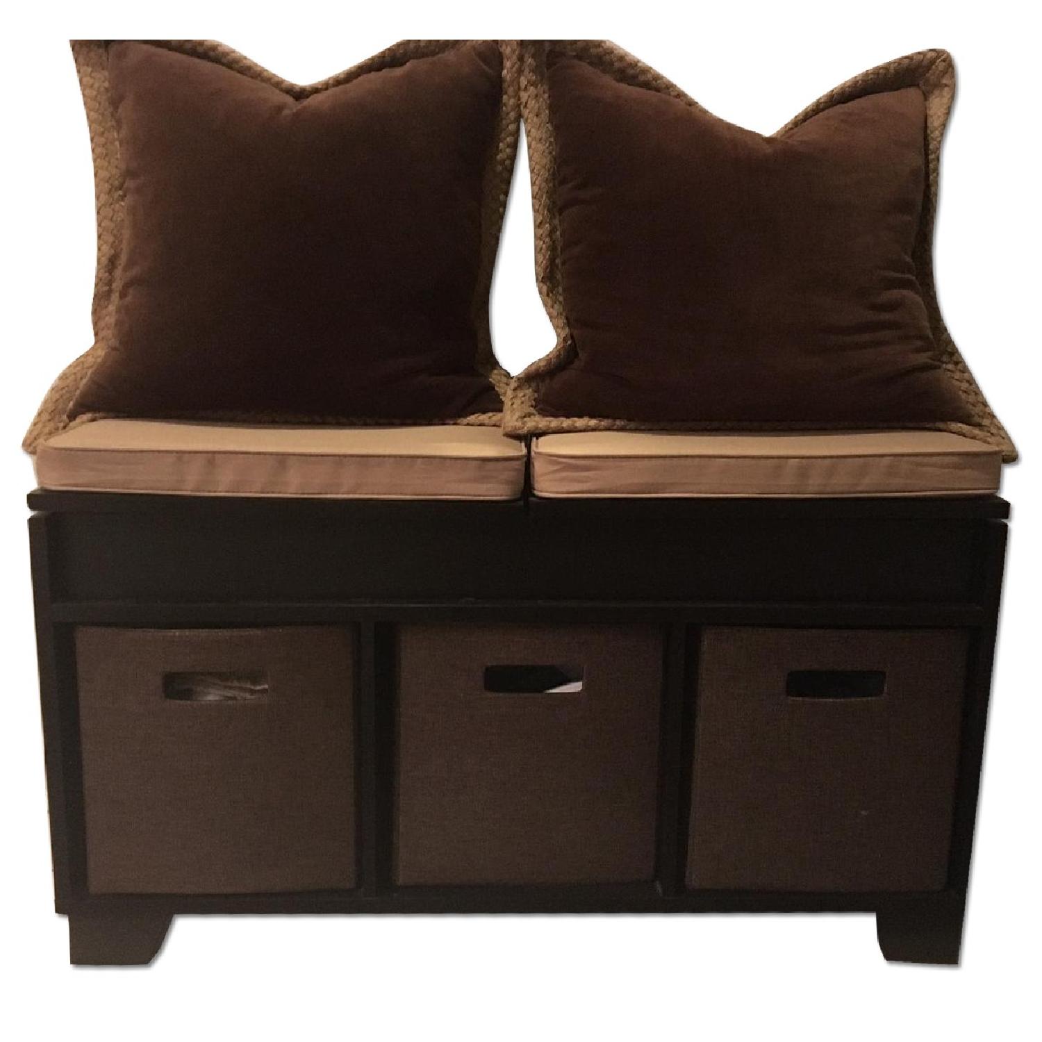 3-Cube Split-Top Bench Storage Unit in Espresso w/ Cushions & Pillows - image-0